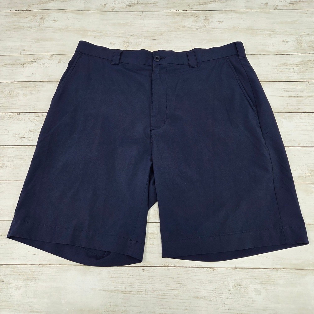 Roundtree & Yorke Performance Shorts Men 36 Navy Blue Golf Flat Front Wicking